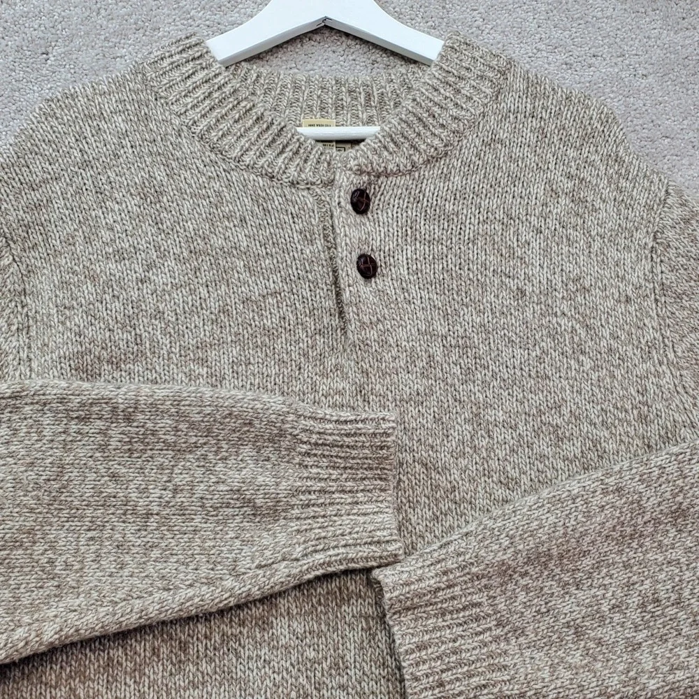 LL Bean Chunky Sweater Mens Large Tan Excellent Lambswool Knit 285174 Gorpcore